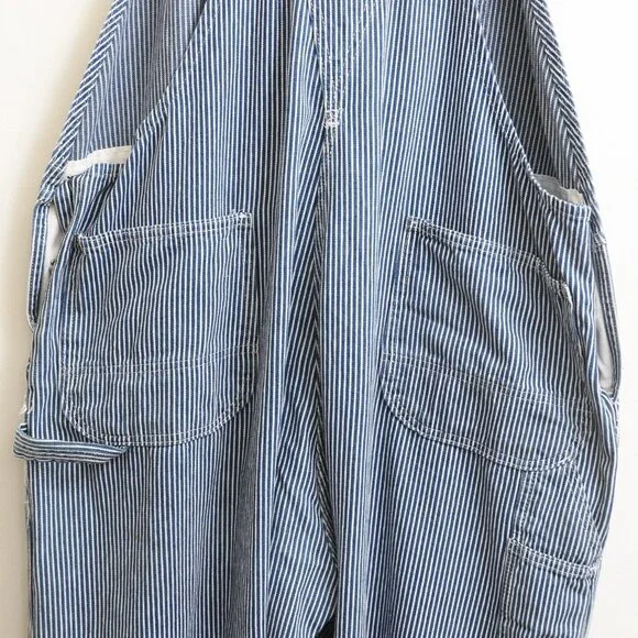 Vtg USA Works Sz 46x30 Railroad Stripe Carpenter Bib Denim Overalls Made in USA